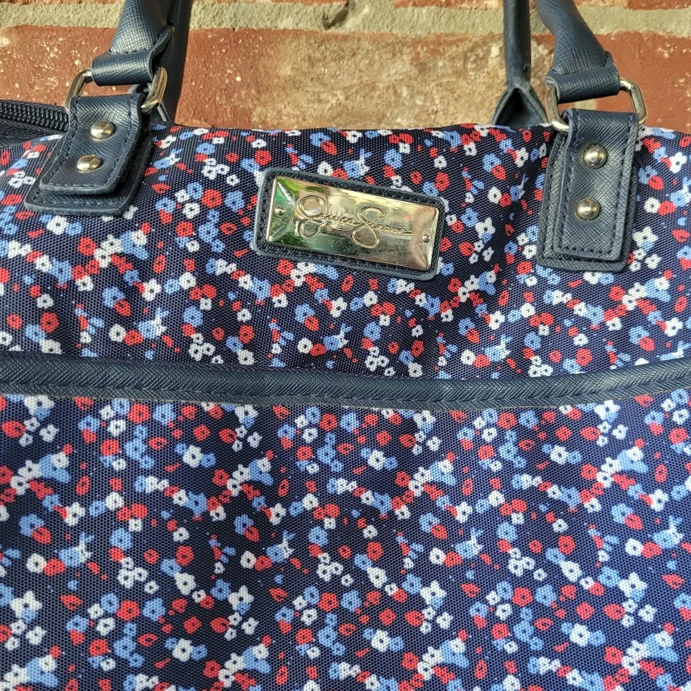 Jessica Simpson Large Travel Laptop Tote Bag Blue Mini Floral Motif  16 x 20 x 6 - Picture 7 of 16